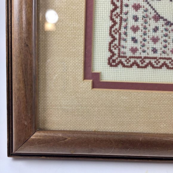 Completed Cross Stitch Living Loving Caring Sharing Brown Tan Framed - Picture 7 of 10